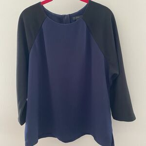 J.CREW Navy Black Colorblock Baseball Raglan Crew Neck Blouse 3/4 Sleeve Sz 12